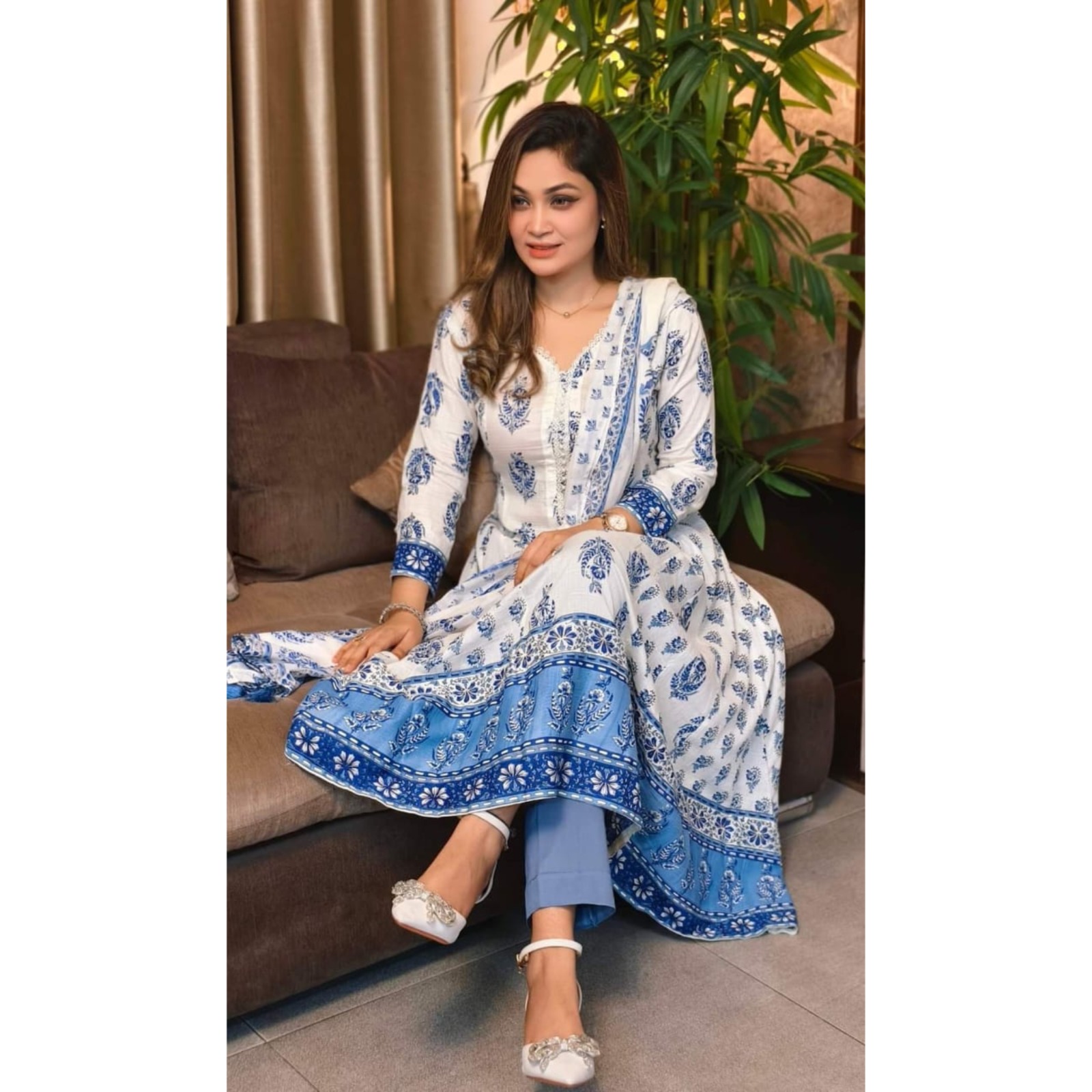 Cotton Gown Three Piece Code : 10403